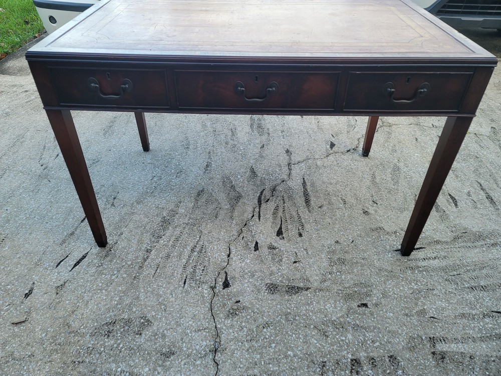 Antique Mahogany Leather Top Writing Table Style Partner Desk