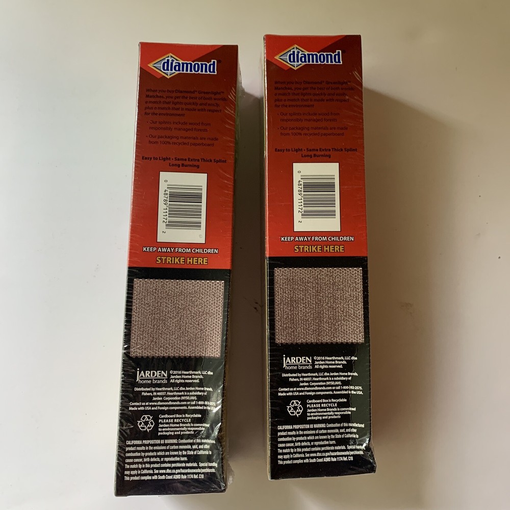 (2) Diamond Greenlight Long Reach Matches 75 ea Box Extra Thick Longer Burn Time