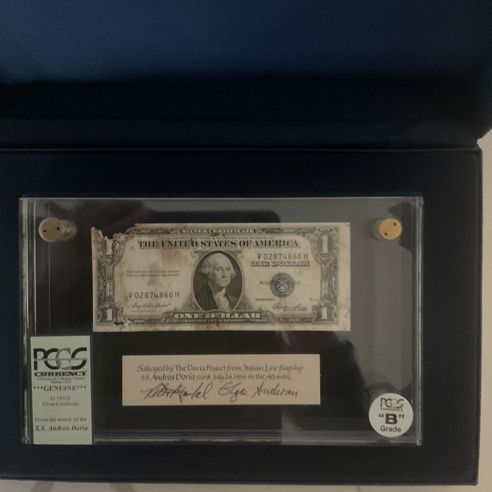 1935e $1 Silver Certificate S.S. Andrea Doria SHIPWRECK PCGS Grade B w/Case COA