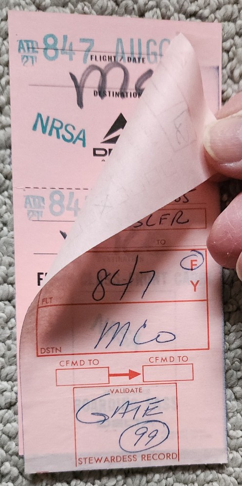 1972 Delta Airlines Ticket Jacket, Boarding Tickets, First Class Boarding Pass