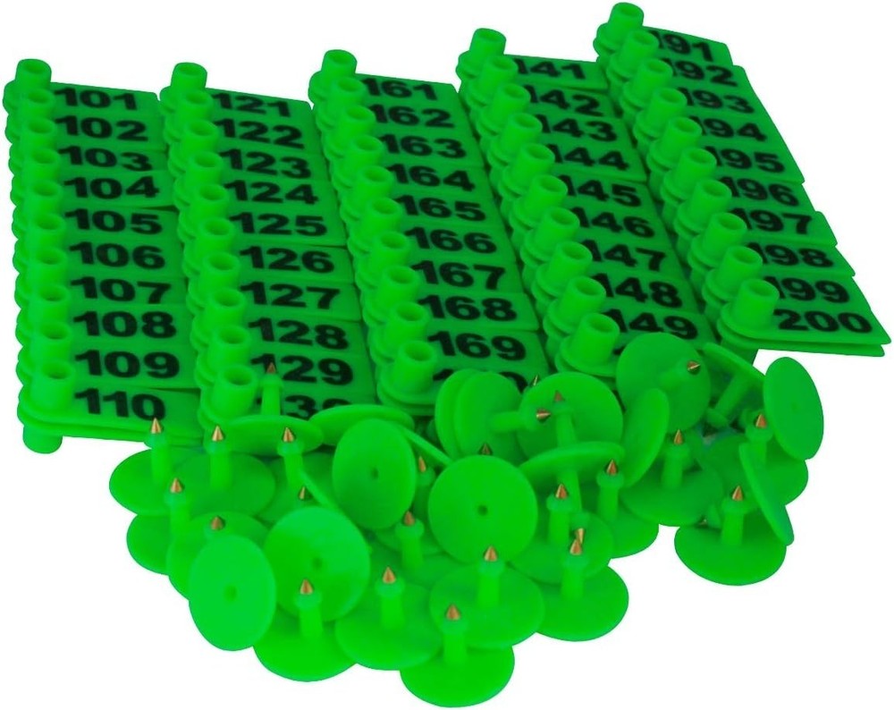 Animal Identification Made Easy - 200 Green Plastic Ear Tags for Small Livestock