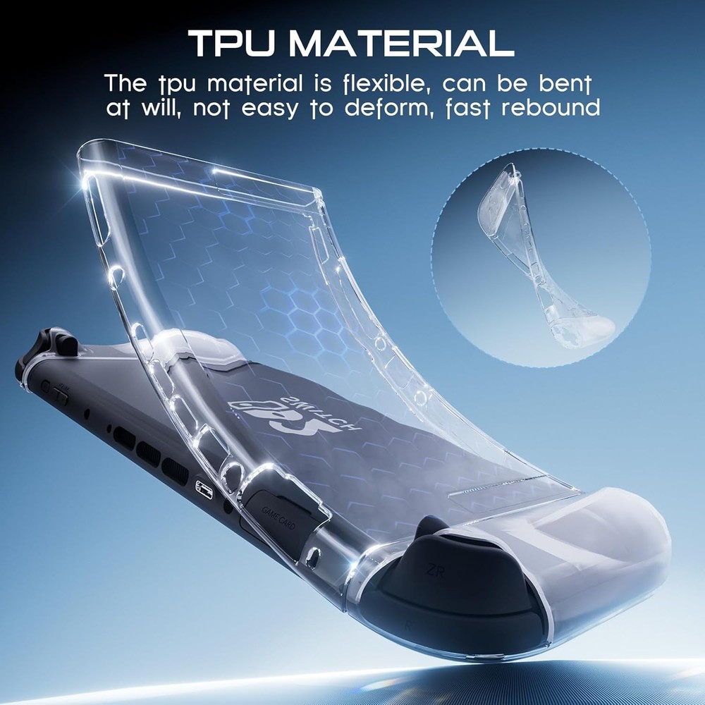 for Switch 2 Dockable Cover TPU Case + Screen Protector + 6 Silicone Thumb Caps