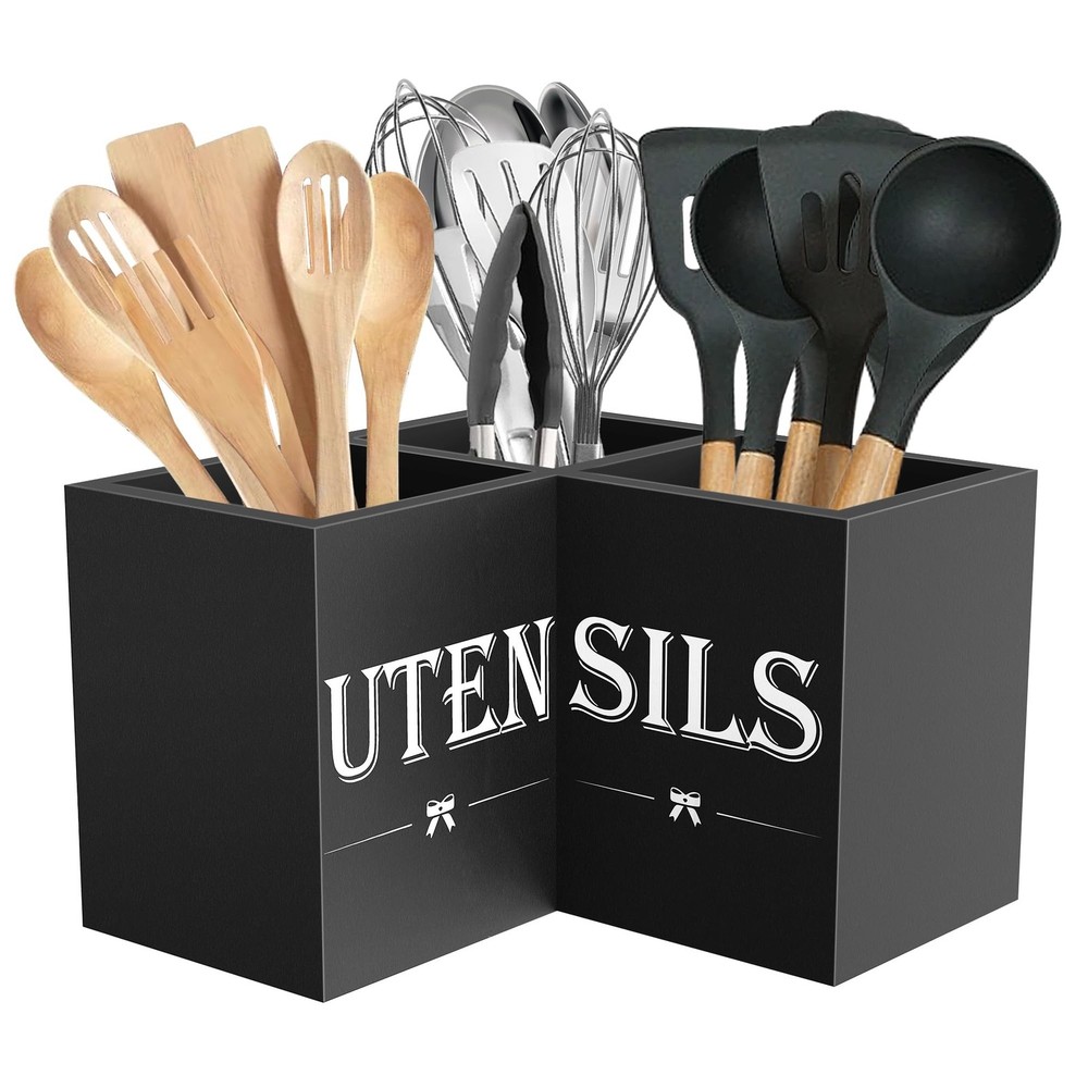Suli Extra Large Kitchen Utensils Holder with 3 Compartments,Corner Utensil C...