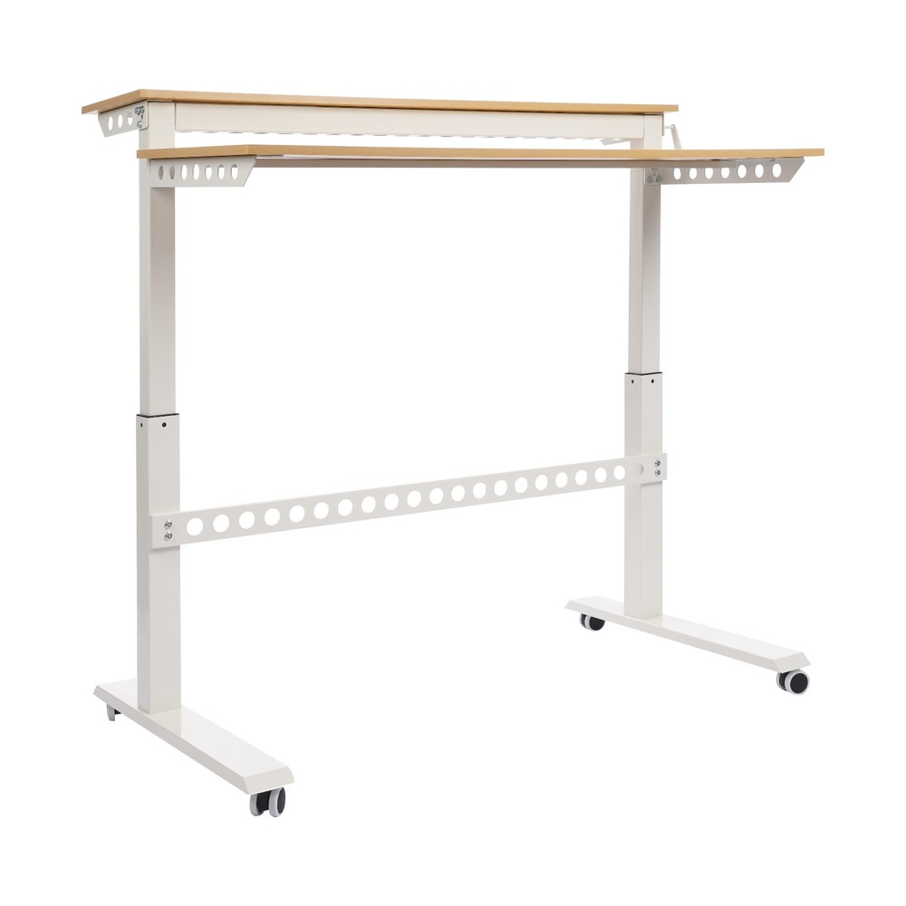 2-tier Standing Desk Adjustable Rolling Compiter Desk With Crank Handle