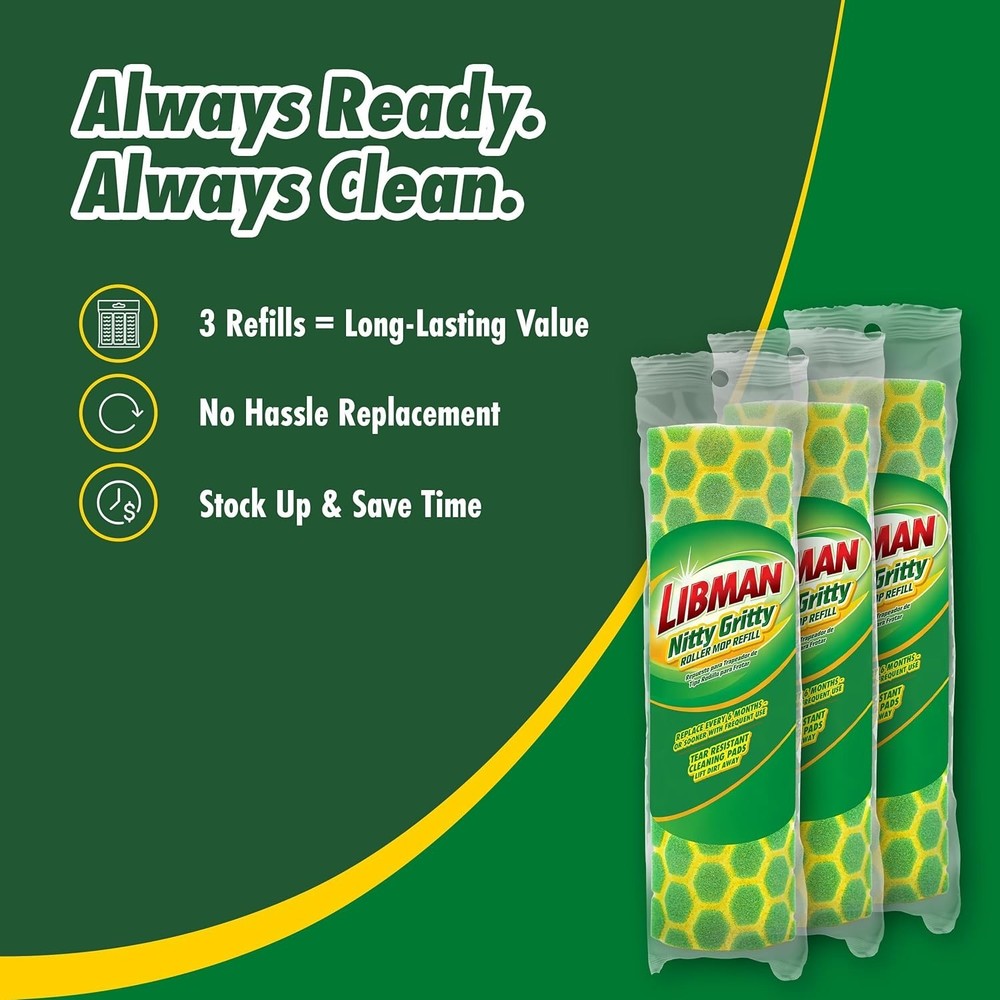 3 Durable Nitty Gritty Roller Mop Refills - Eco-Friendly Floor Cleaning Solution