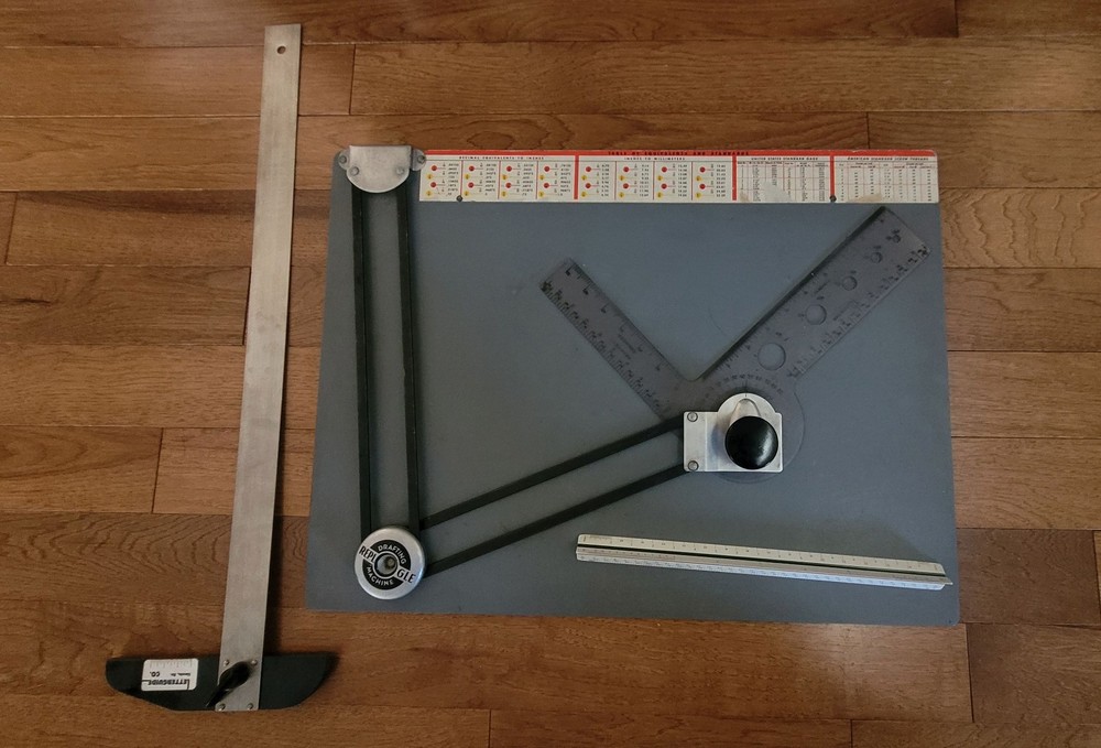22"x 17" Replogle drafting machine architect drawing w/ T Square & scale