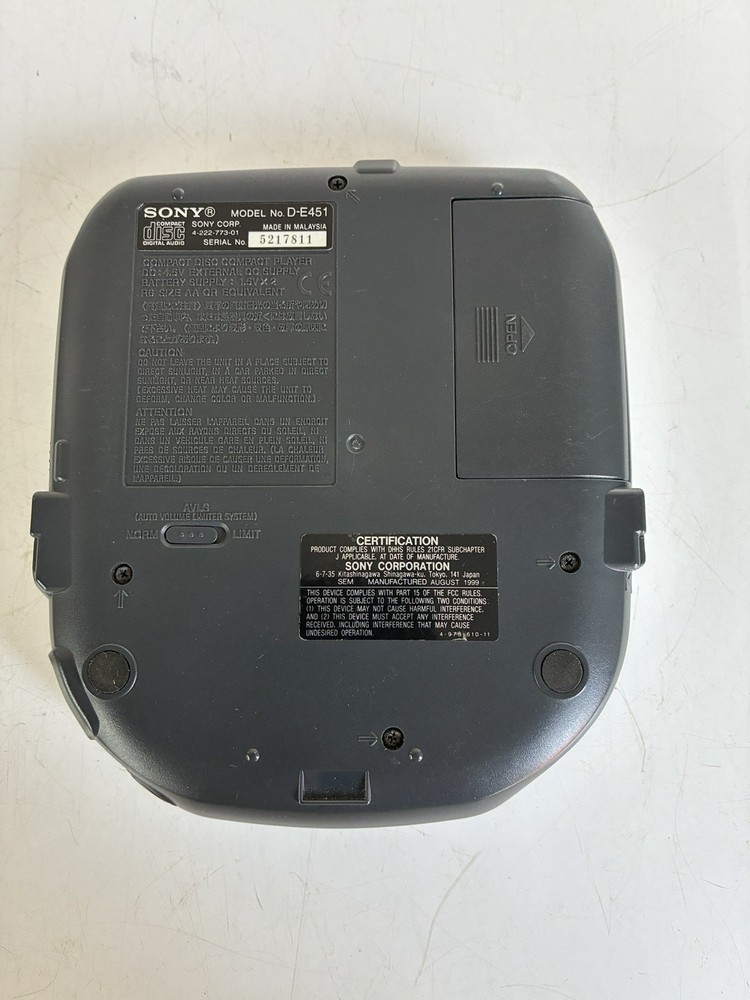 Sony Discman D-E401 Groove CD Player ESP2 Silver - TESTED WORKS