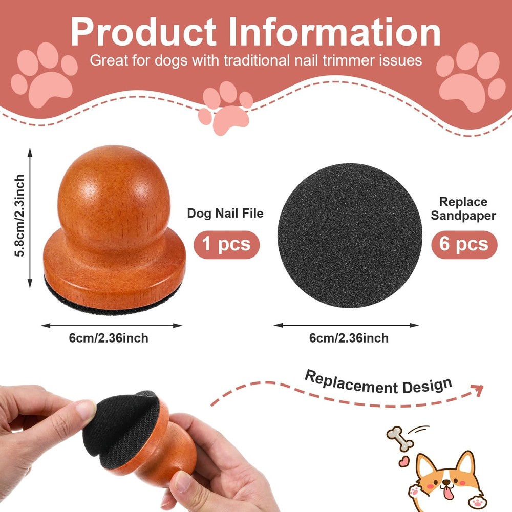 Dog Nail File with 6Pcs Replaceable Filing Disc, Dog Scratch Board for Safe a...