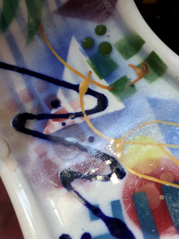 Vintage Hand Painted Modern Art Decorative Dish Shell Feet