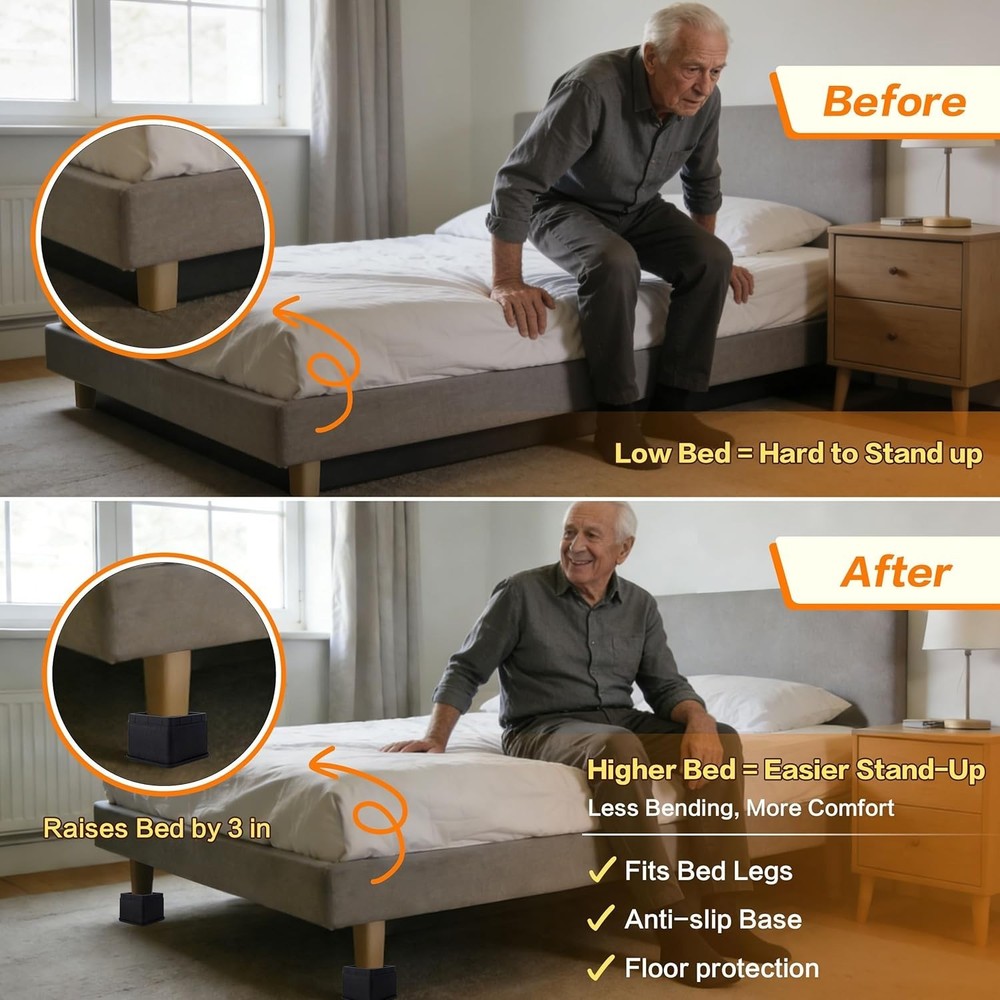 Heavy Duty Bed Risers - Adjustable 3/6 Inch Set for Under-Bed Storage - 4 Pack