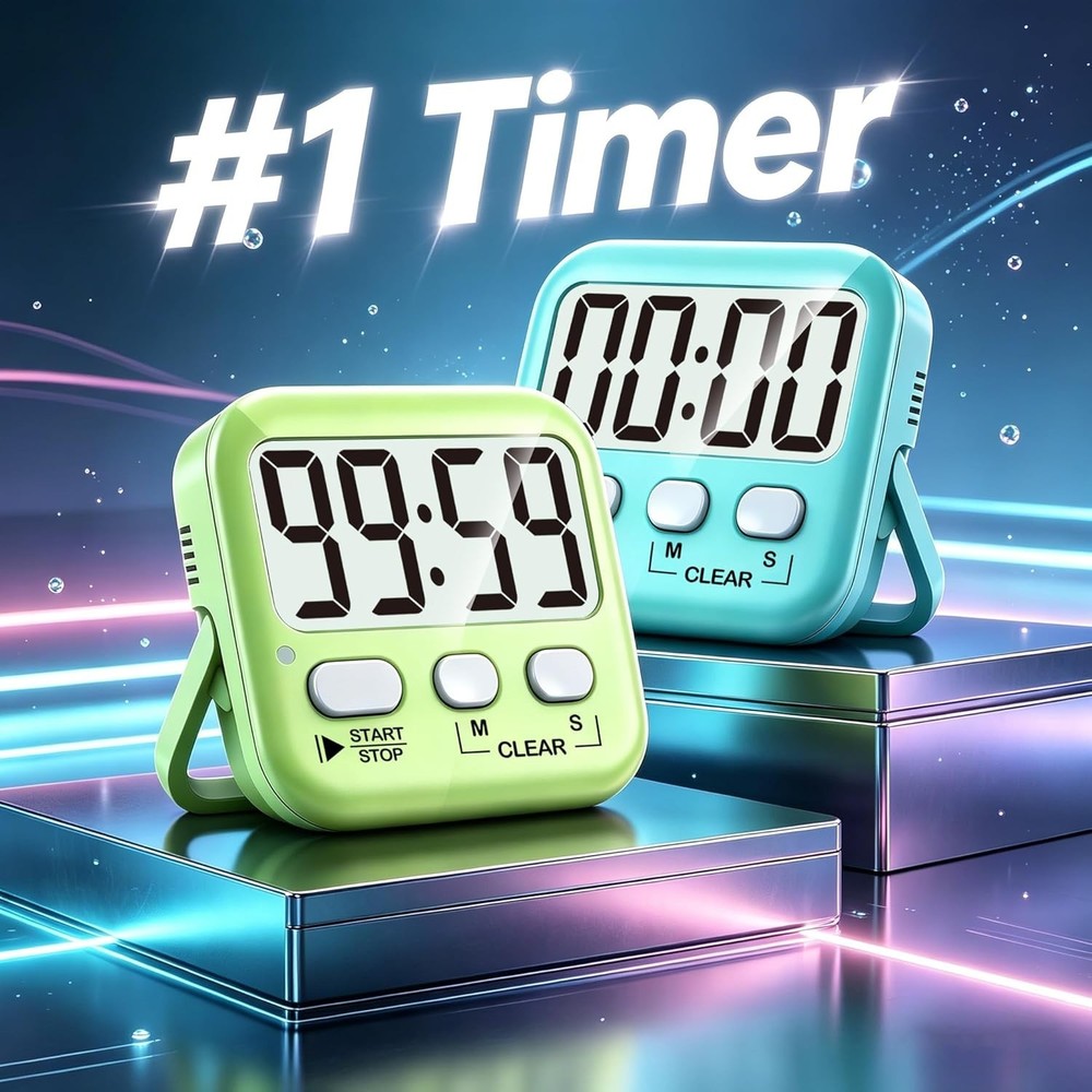 Portable Kitchen & Classroom Timers: 2 Pack with Built-in Memory & Large Display