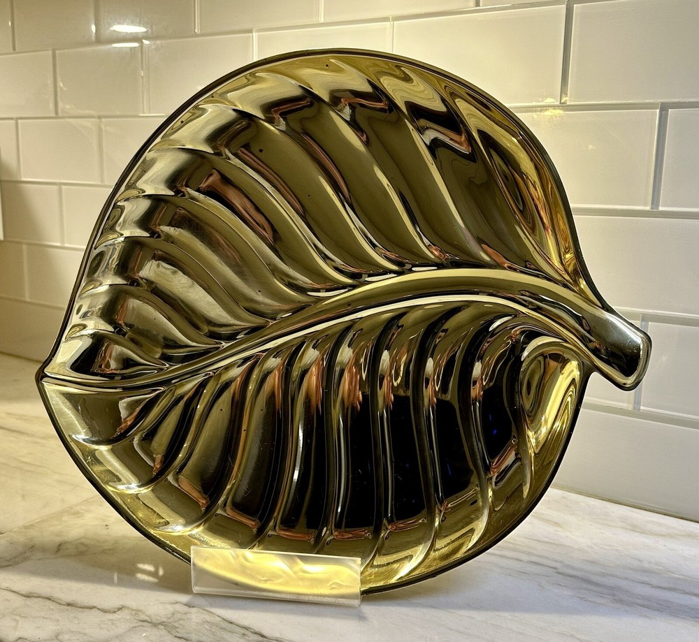 Solid Brass Leaf Tray #B1005 International Giftware- Mid-Century Modern 15x13”