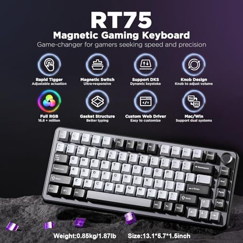YUNZII RT75 Rapid Trigger Gaming Keyboard Hall Effect Magnetic Switch Adjustable