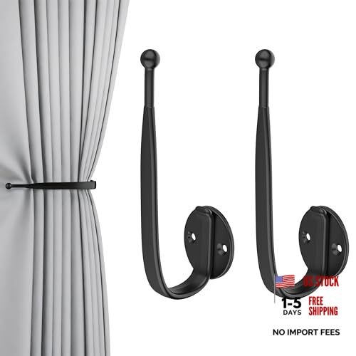 2pcs Curtain Holdbacks Black， Curtain Holders for Wall Mounted Curtain Pull
