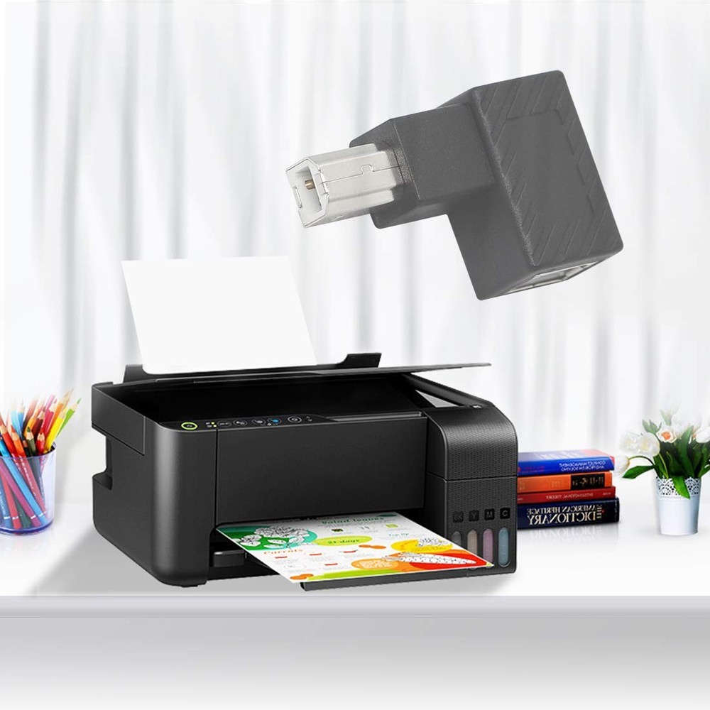 YACSEJAO USB 2.0 Type-B Printer Adapter, 2Pack 90 Degrees B black