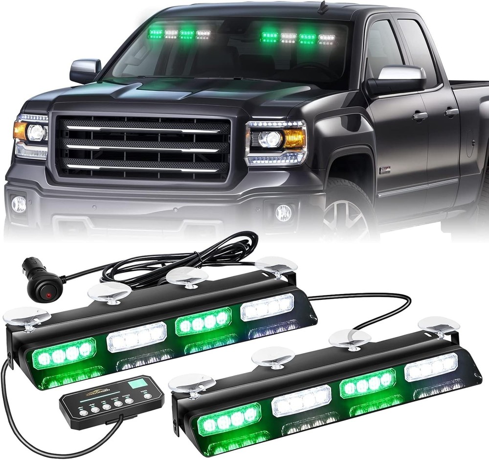 Green White Emergency Dash Strobe Lights Safety Flashing Warning Interior Front/