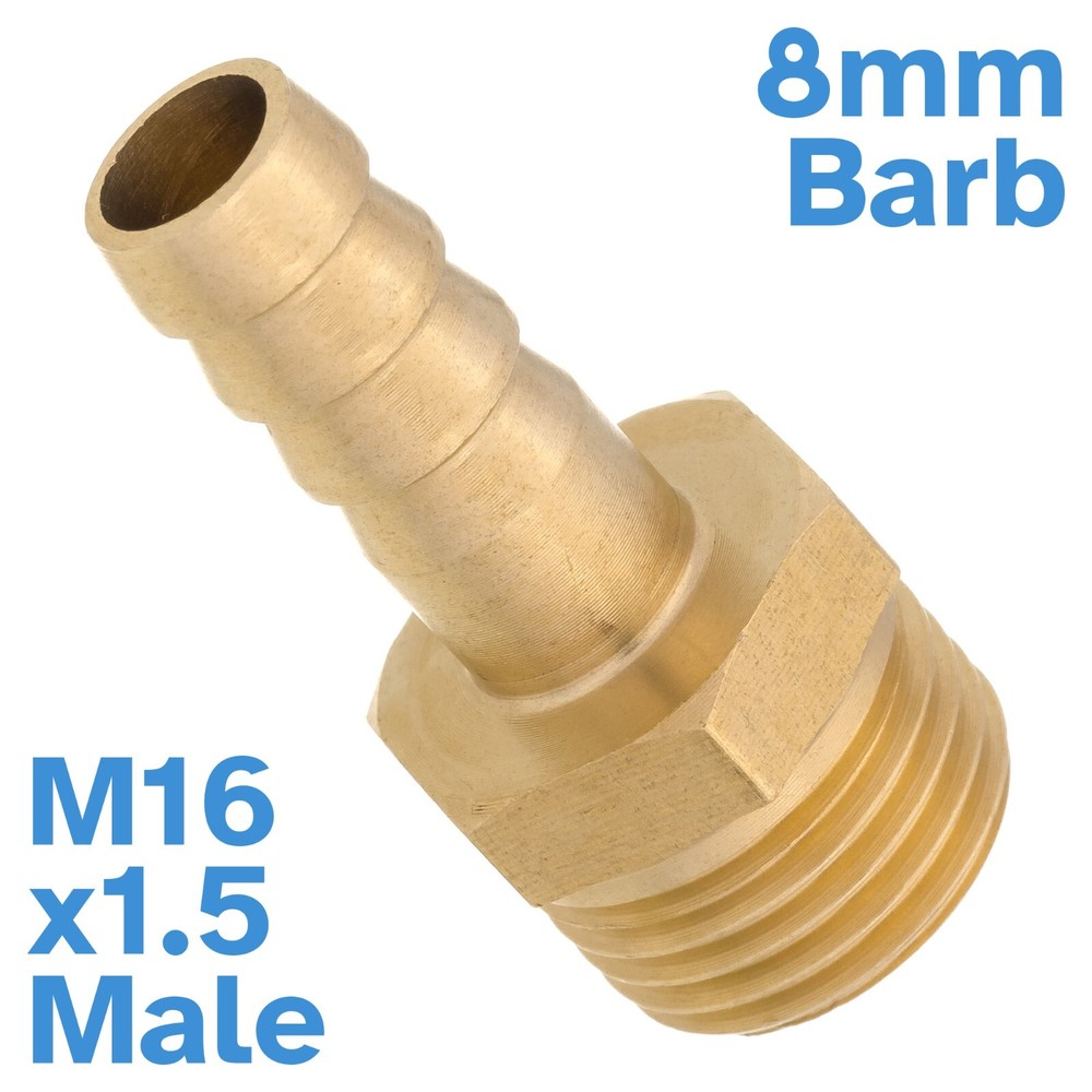 Brass 8mm Barb Hose -M16 x1.5 Male Threaded Pipe Fitting Tail Connector Thread