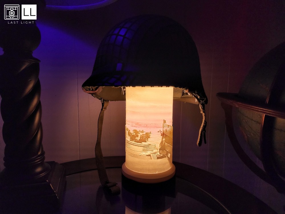 D-Day Lamp & Helmet Display - 3D Printed Lithophane - Customizable!
