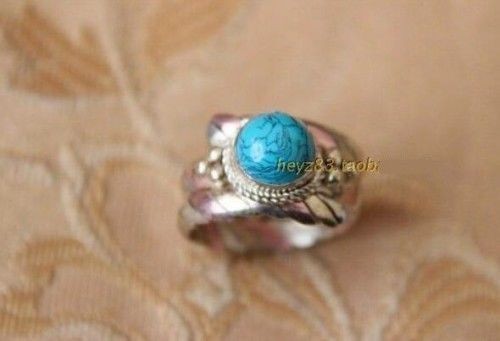 Tibetan 3-Color copper Multi Strands Braid Turquoise Gemstone Dotted Amulet Ring