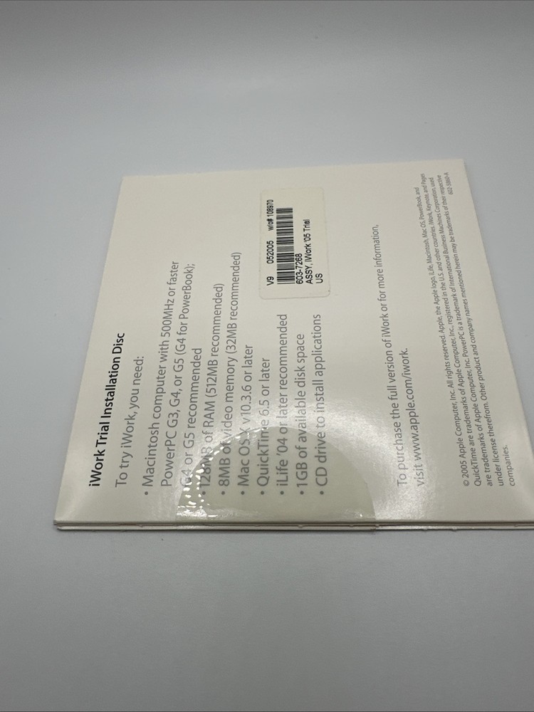 Apple iWork '05 Trial Version CD-ROM Package 603-7268-C