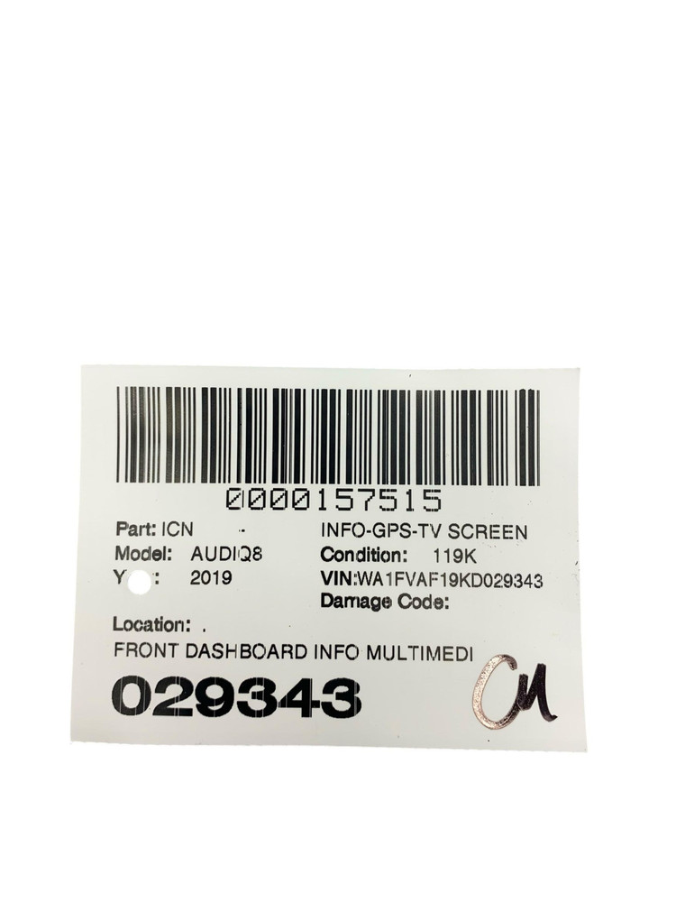 2019 - 2023 AUDI Q8 4MN OEM FRONT DASHBOARD INFO MULTIMEDIA DISPLAY SCREEN