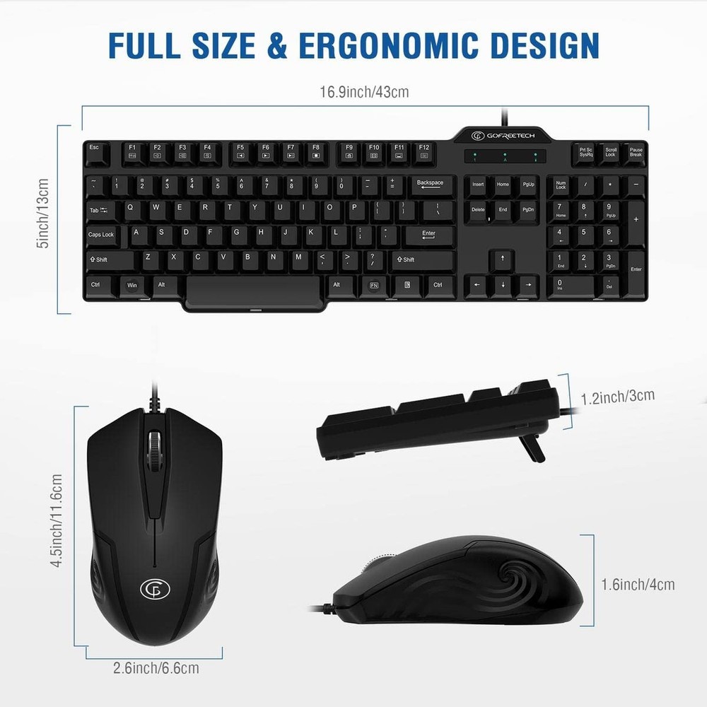 Wired Keyboard and Mouse Combo, Gofreetech Full-Size Keyboard and Mouse Combo...