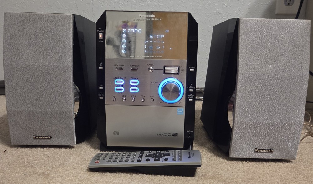 Panasonic SA-PM29 Stereo System 5 Disc CD Cassette w/ Remote *TESTED WORKS*