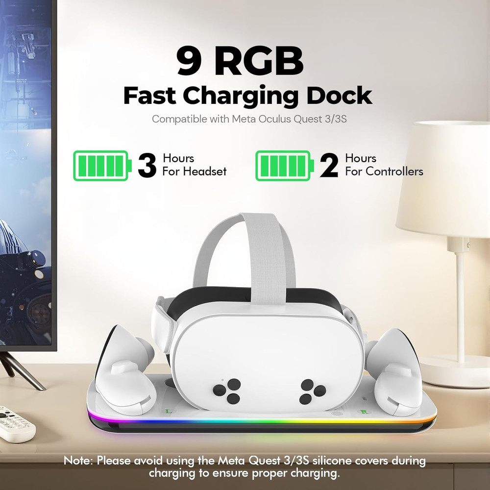 Charging Dock Compatible with Meta Oculus Quest 3/3S, VR Headset Controller Acce