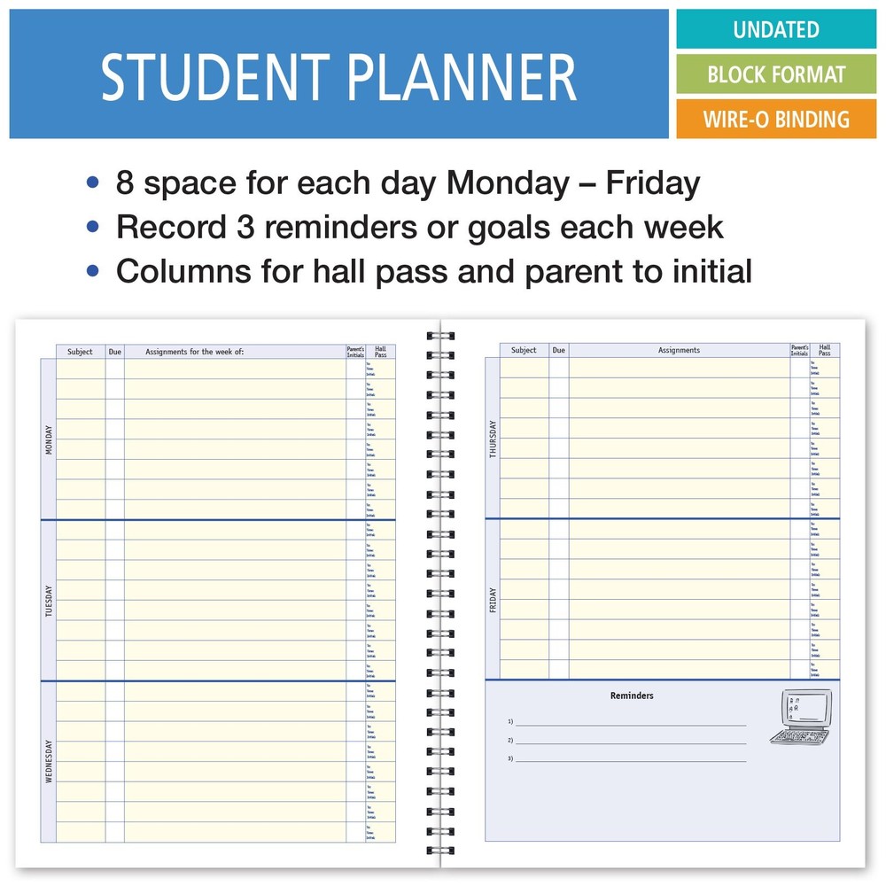 Undated Student Planner 8.5X11 40 Weeks Homework Organizer Goal Setting