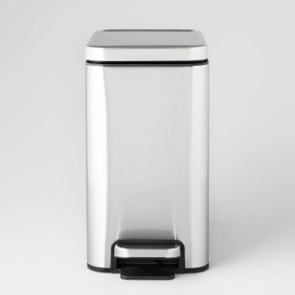 10L Stainless Slim Step Trash Can Silver Removable liner for easy cleaning