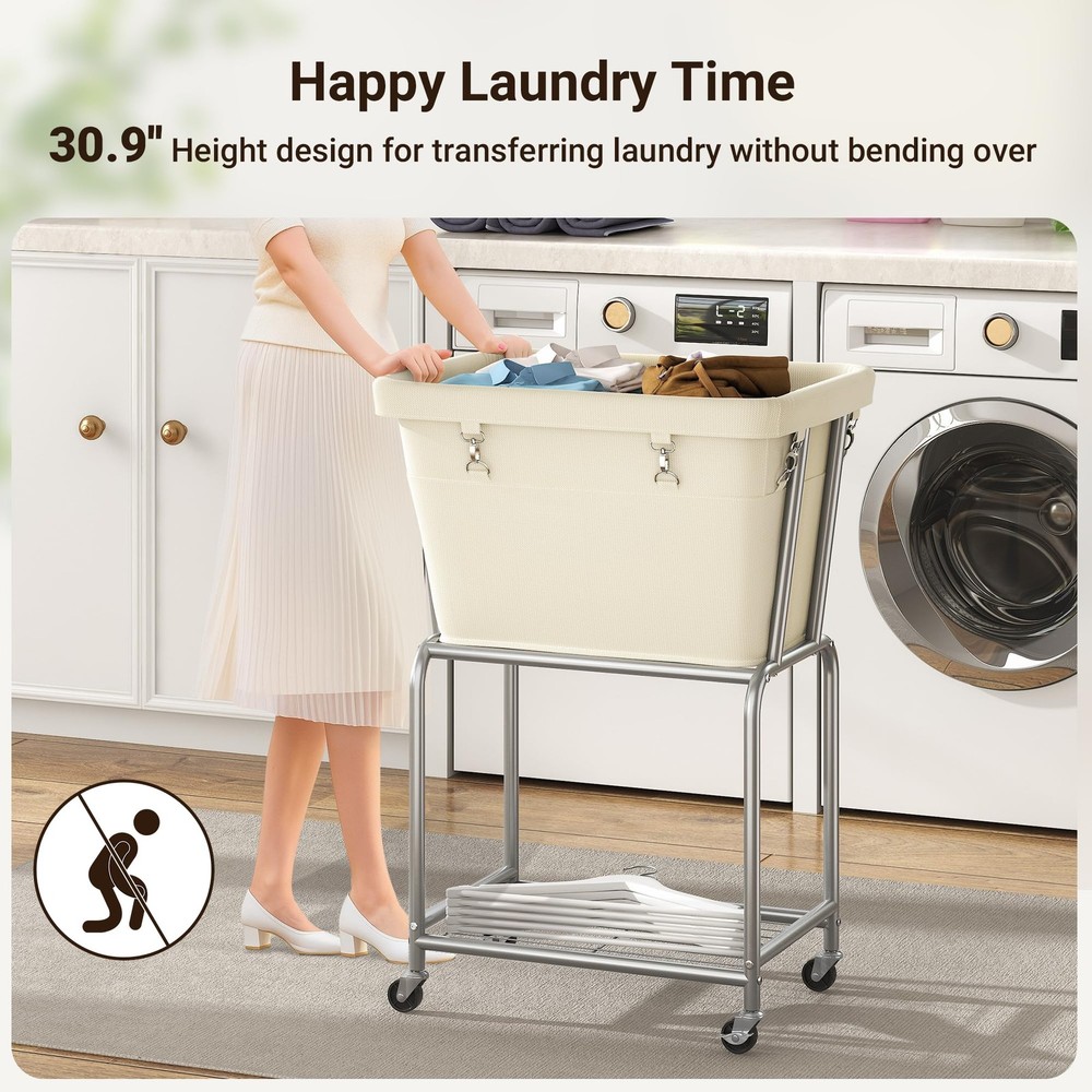 ELYKEN Laundry Cart with Wheels, Rolling Laundry Hamper with Removable Bag an...