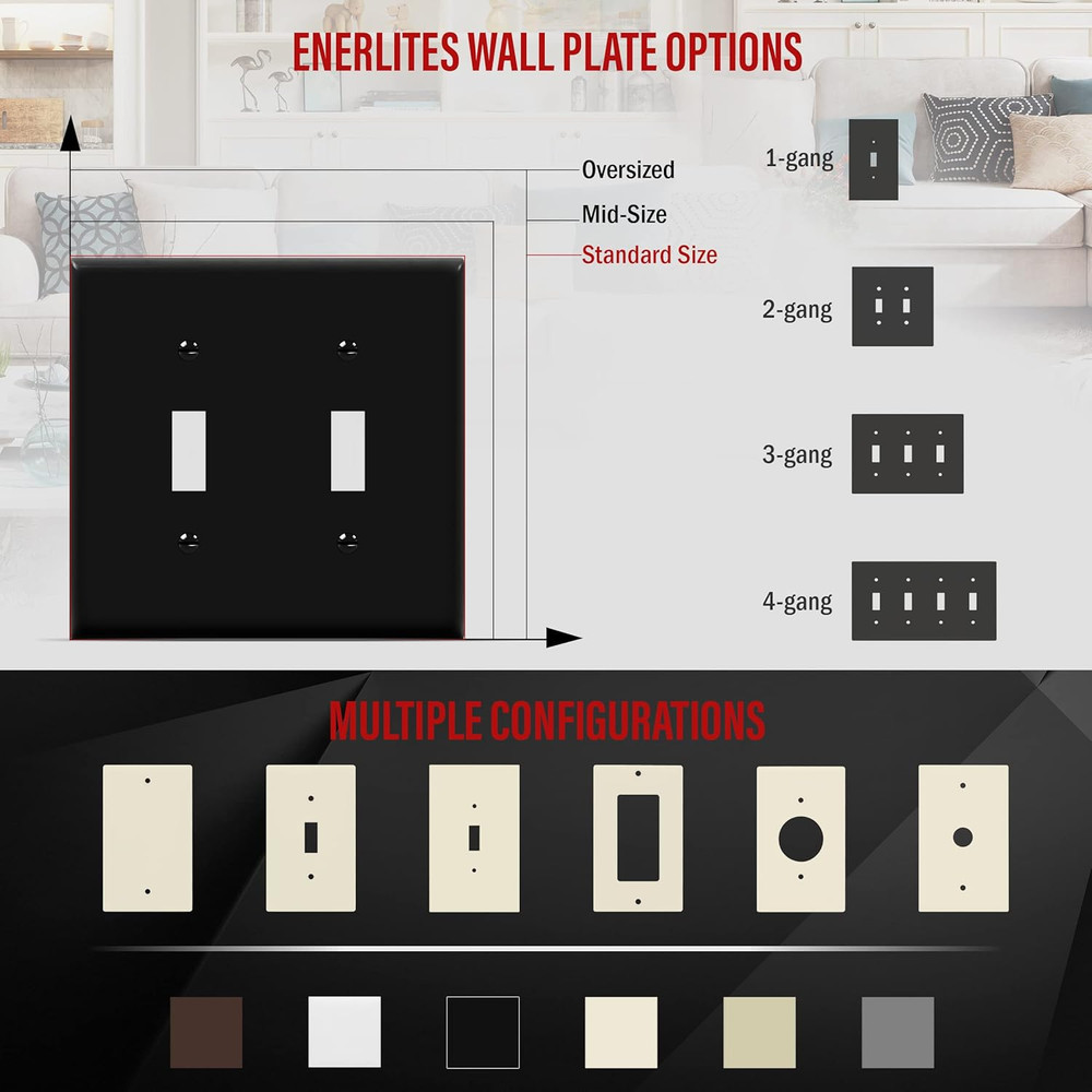 Double Toggle Switch Cover, Two Gang Light Switch Wall Plate, Standard Size 2-Ga