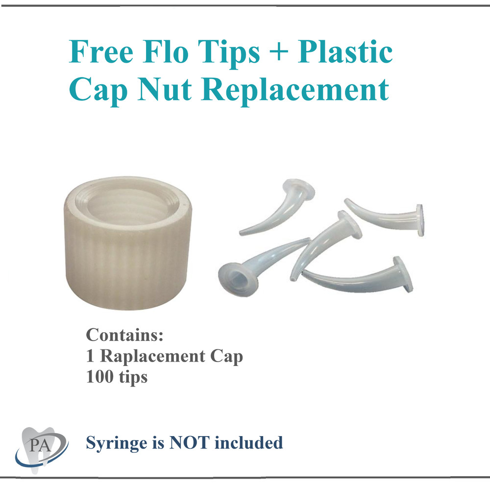 Dental Impression Material Free-Flo Tips + Plastic Cap Nut Replacement 100 Tips