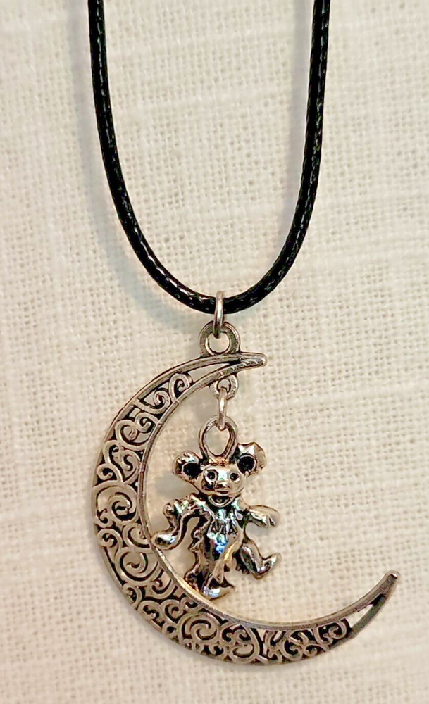 GRATEFUL DEAD DANCING BEAR ON CRESCENT MOON NECKLACE