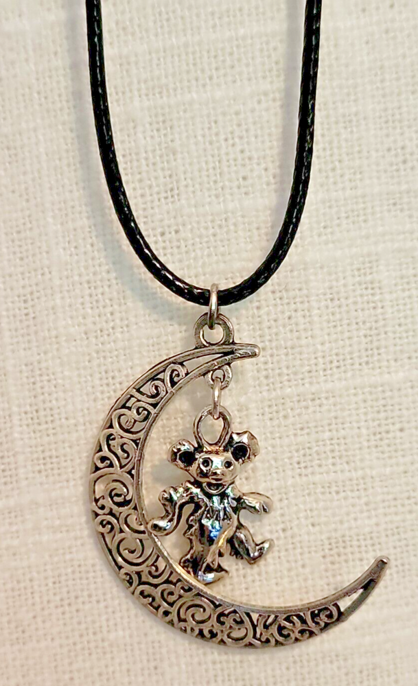 GRATEFUL DEAD DANCING BEAR ON CRESCENT MOON NECKLACE