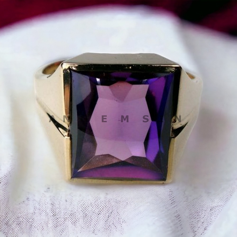 Amethyst Gemstone With 14K Solid Yellow Gold Ring For Men's #AL60