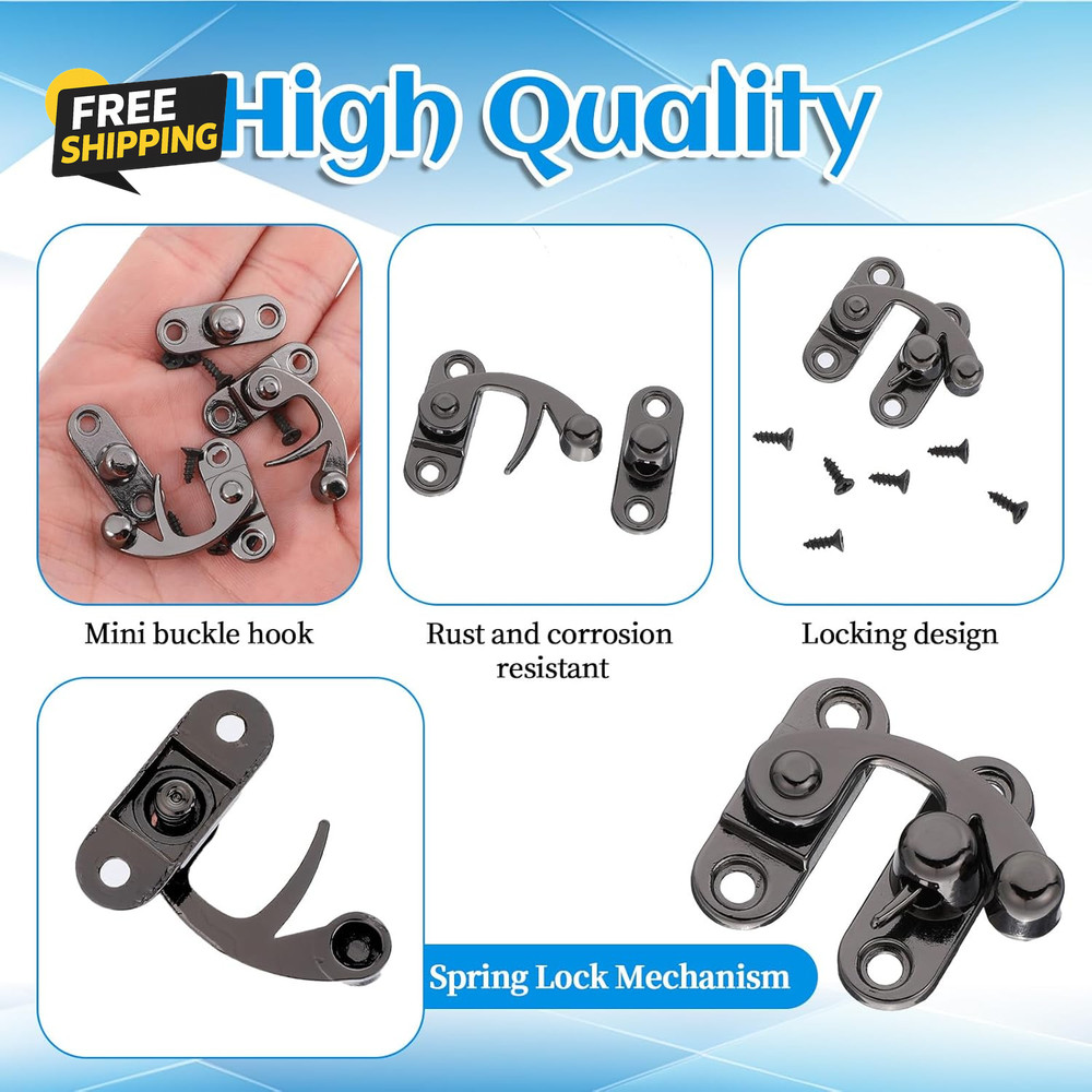 2 Pcs Antique Hook Hasp Latch, Black Clasp Swing Arm Latch Small Padlock