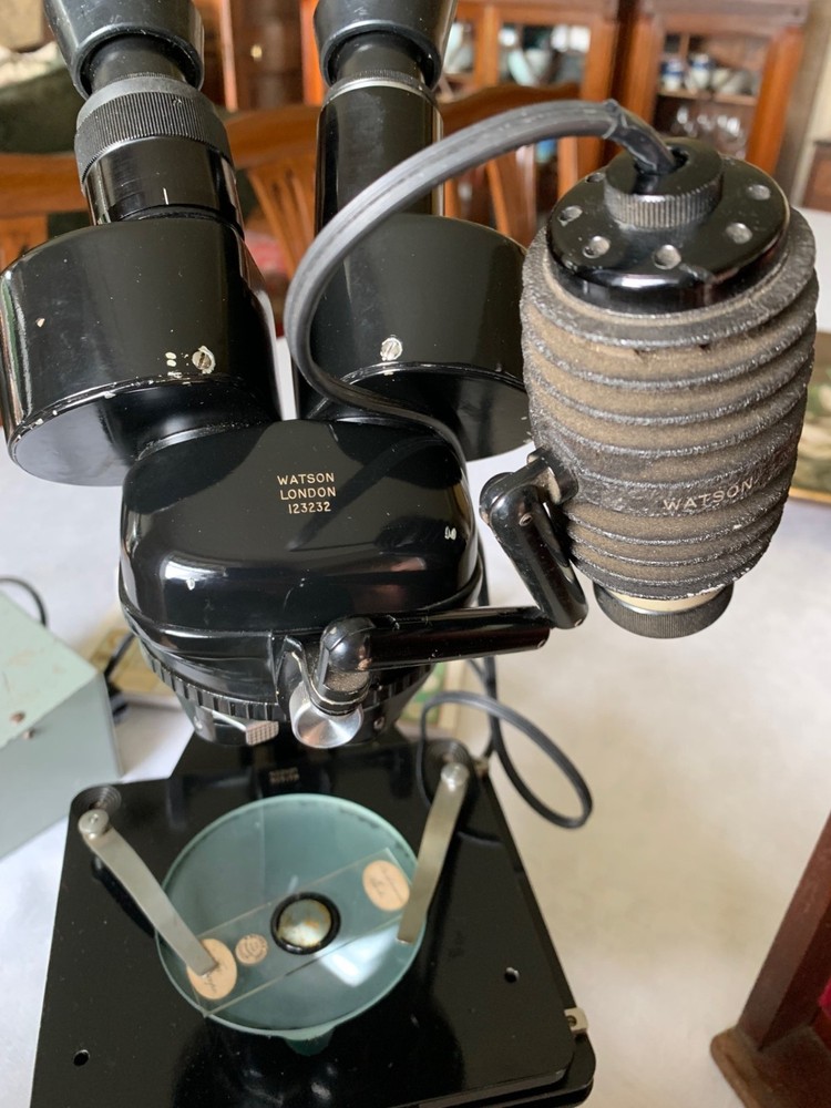 Vintage Watson Stereo Microscope & Low Voltage Power Supply Unit - c1957, Cased