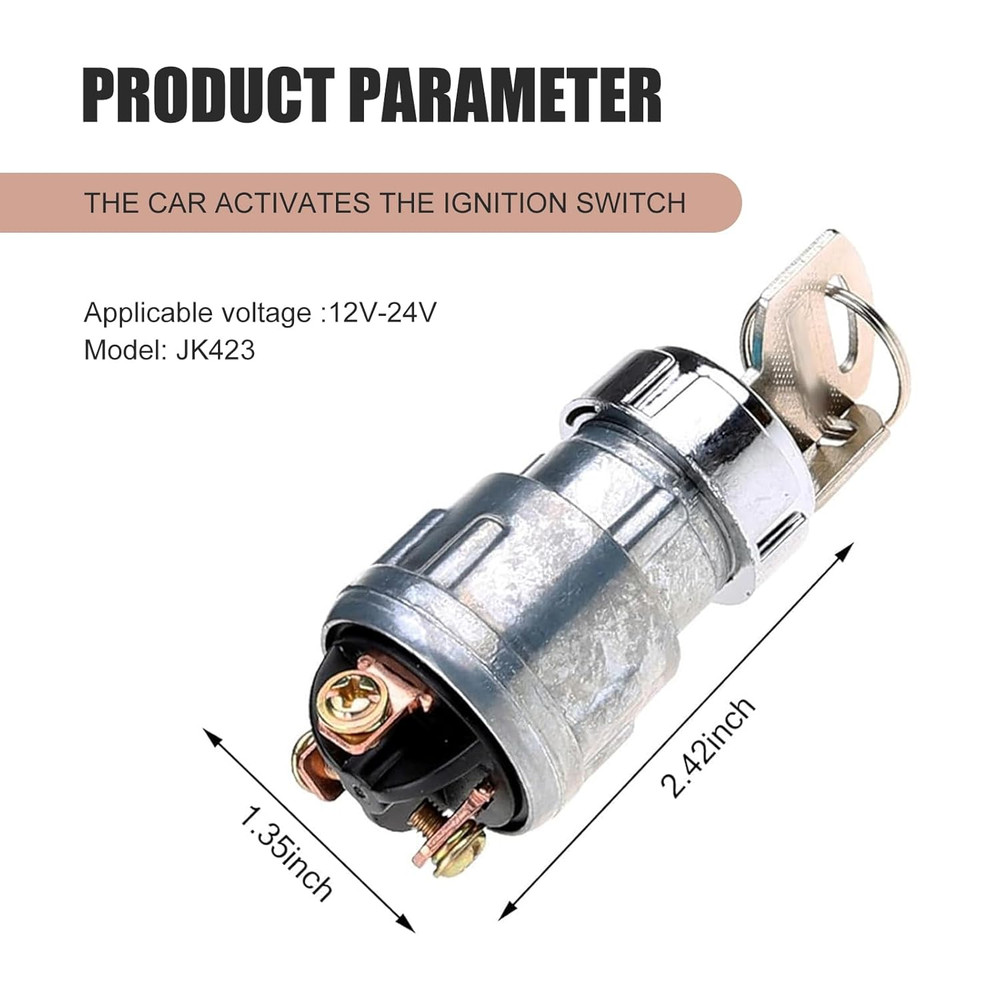 Car Ignition Switch with 2 Keys, Waterproof Starter Replacement Parts, on off St