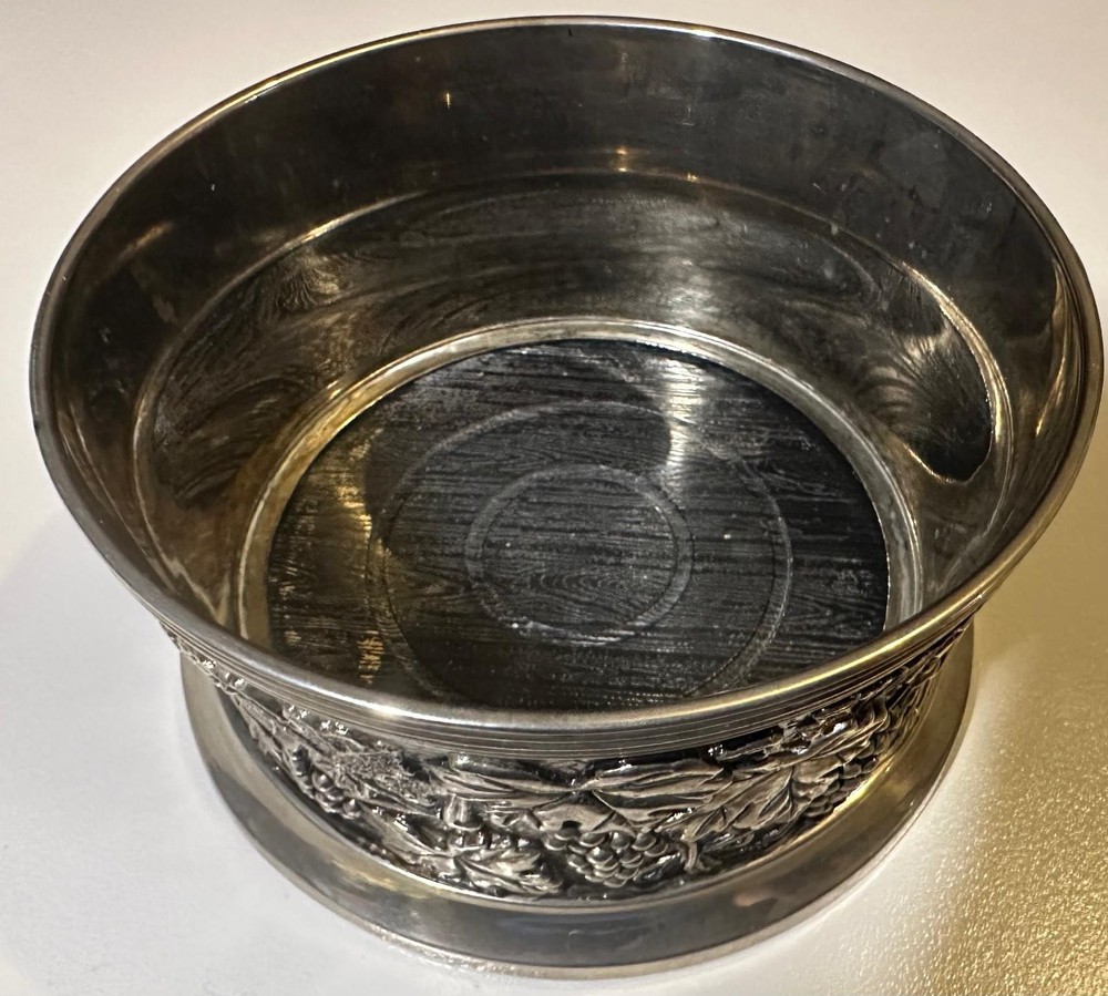 Vintage Elegance Silver Plate Wine Coaster Embossed Grape Design