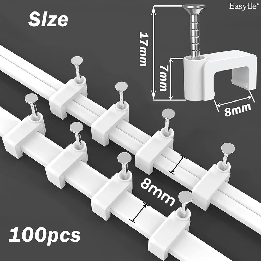 Cable Clips Nail in Cable Clips 100 Pcs 8mm Flat Ethernet Cable Wall Clips Ca...