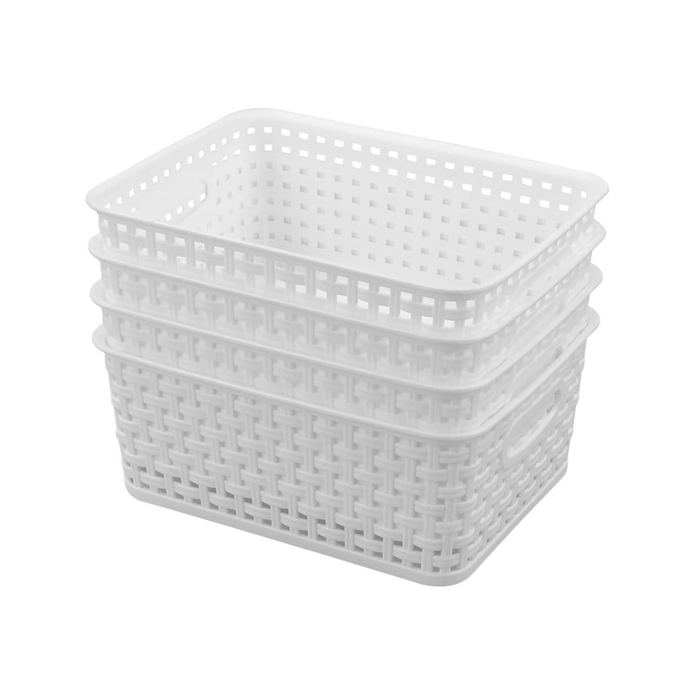 Plastic Storage Baskets, Pantry Organizing Bin, 4 Packs, F White