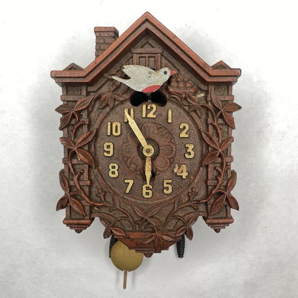 Vintage Lux Pendulette Clock Bobbing Bird w/Box & Paperwork - UNTESTED