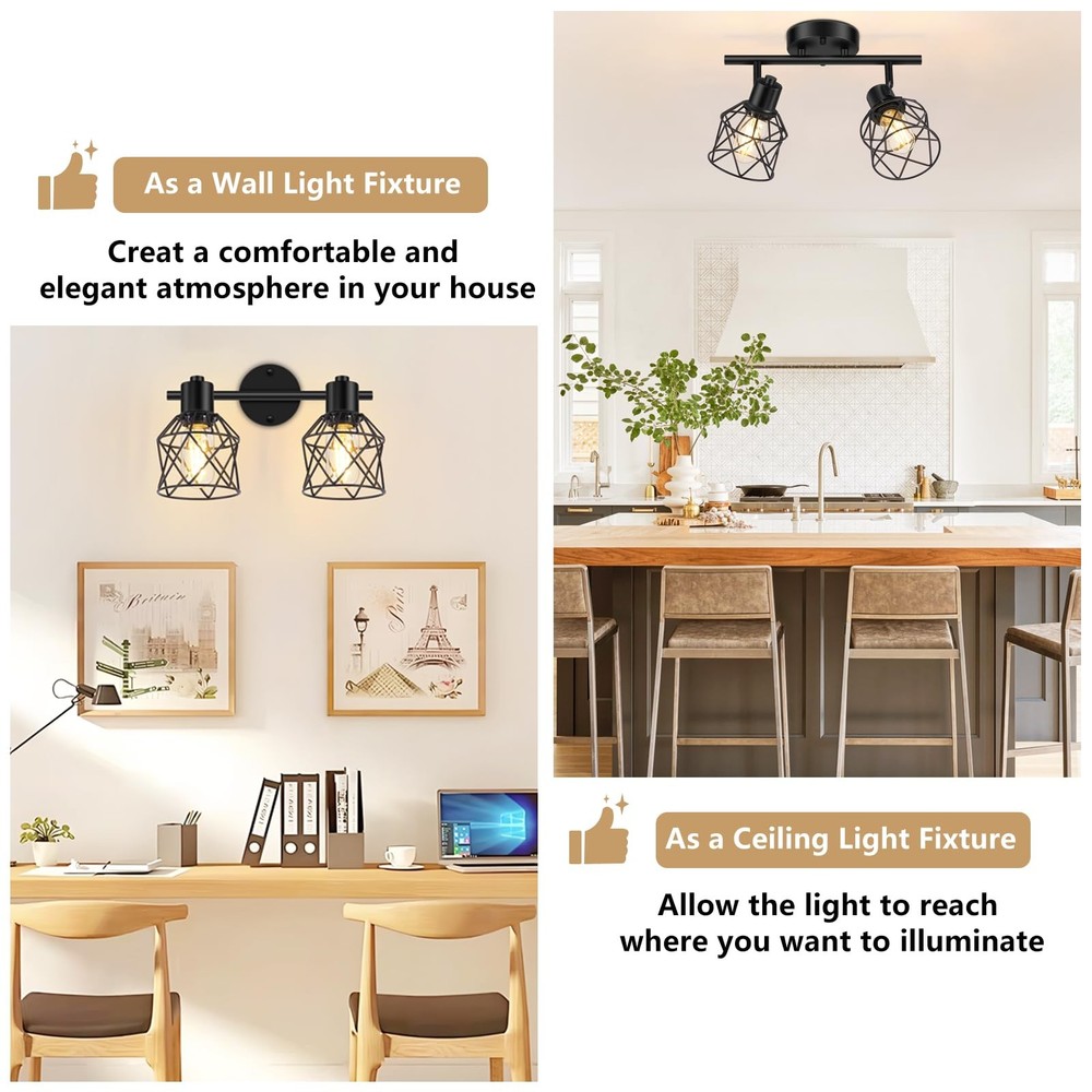 2-Lights Kitchen Light Fixtures Ceiling Mount, Adjustable Semi Flush Mount Ce...