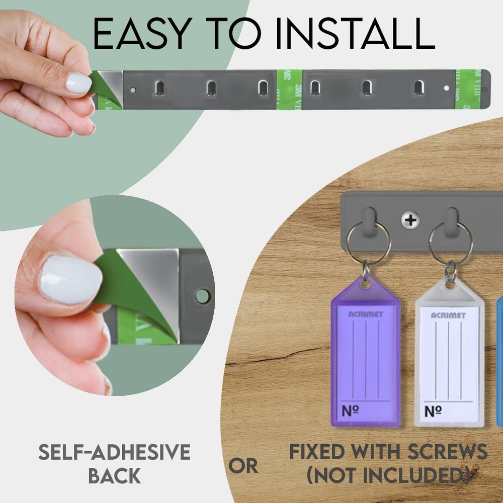 Acrimet Key Tag Rack w/ 8 Keyring Tags (Self-Adhesive Key Storage Rack) (2 Pack)