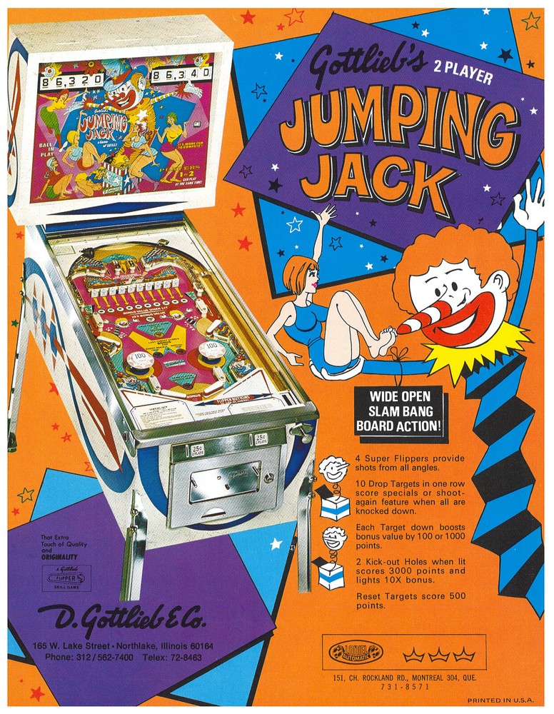 Jumping Jack Gottlieb Pinball Flyer / Brochure / Ad - Mint