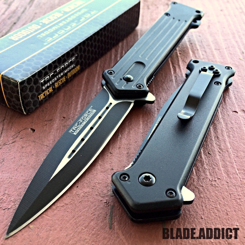 Tac-Force Black Dagger Blade Style Spring Open Assisted Folding Pocket Knife