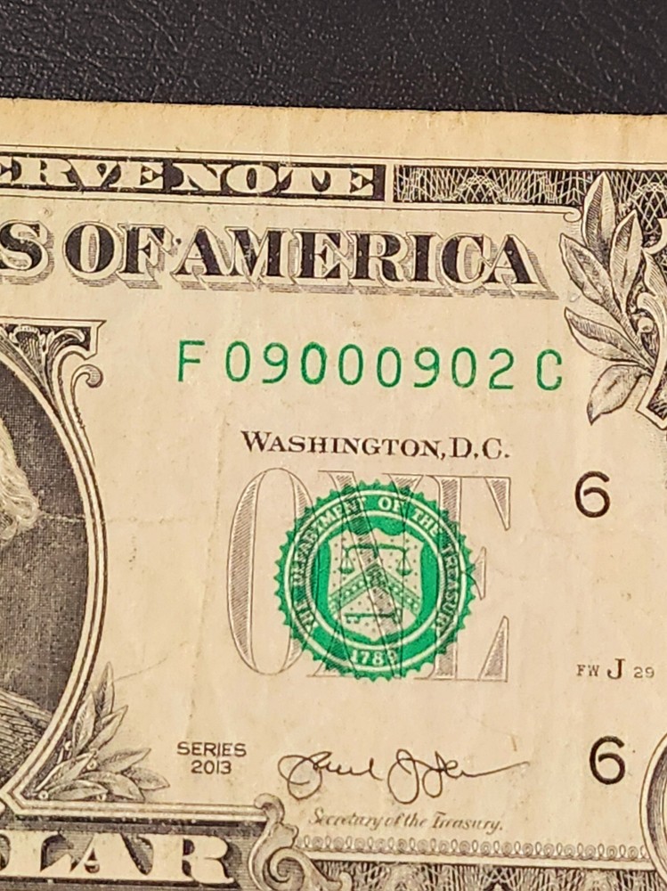 $1 RADAR, BINARY ( ALMOST )SERIAL NUMBER 09 000 90 2