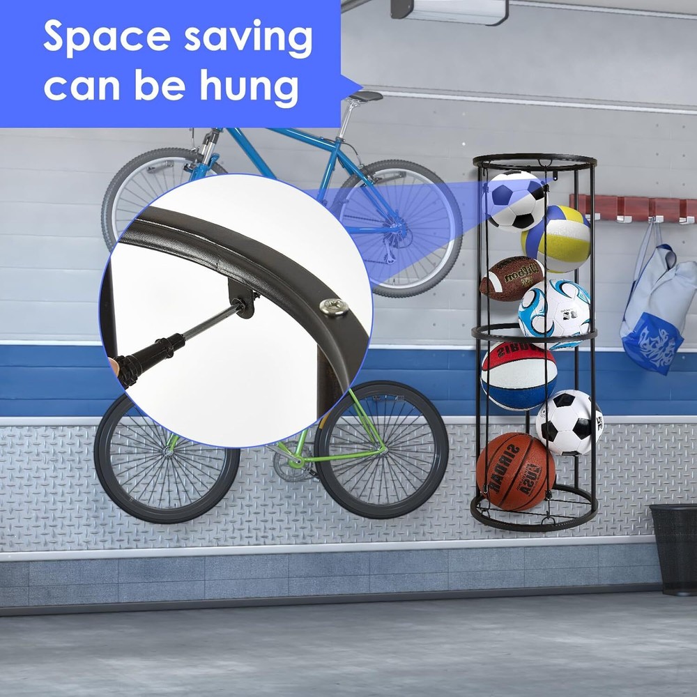 Garage Ball Storage Rack - Wall-mounted Vertical Ball Rack,
