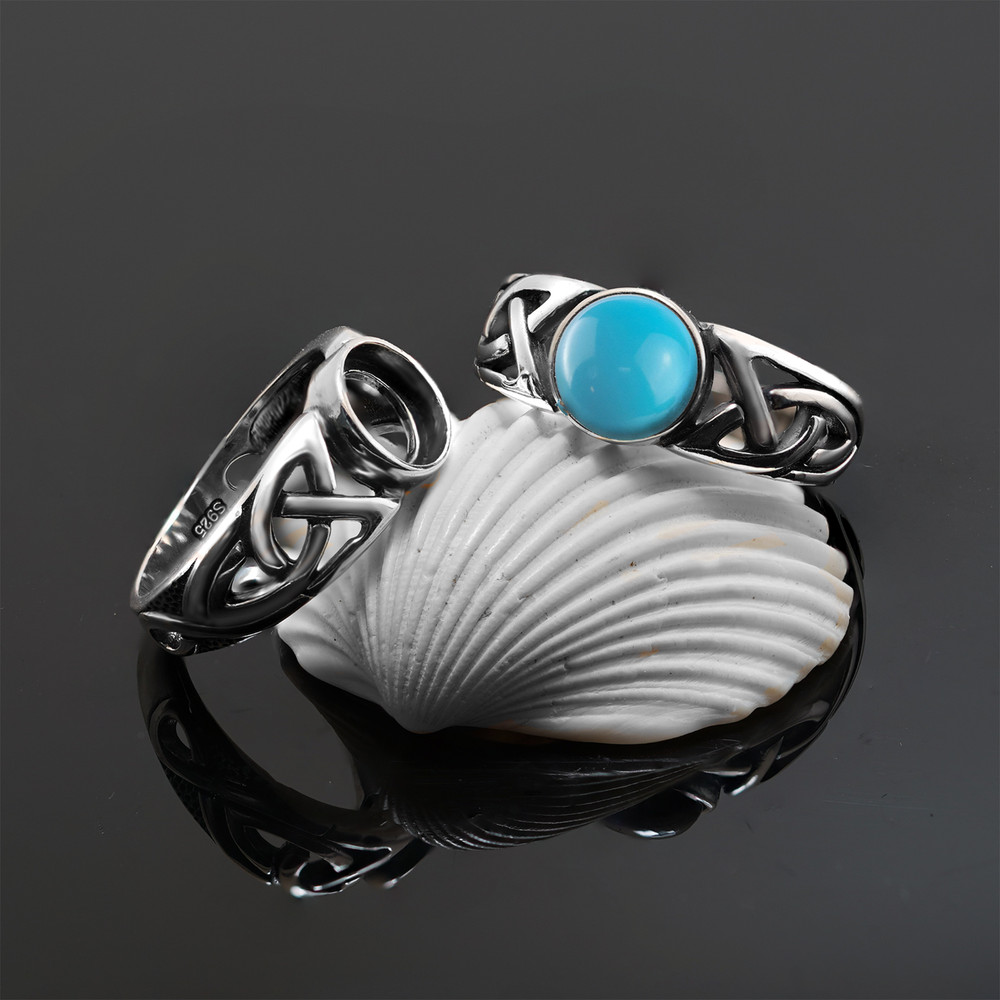 Silver Ring Blank 8 mm – Celtic Knot Style with Black Pattern Base DIY Jewelry